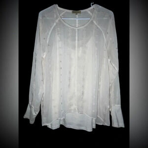 DEMOCRACY Shear Cream Top With Beige Cami Tank Underneath Long Sleeve Sz Small